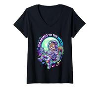 Femme Gaming to The Moon Squirrel Astronaute Drôle Sci-FI Meme T-Shirt avec Col en V