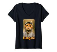 Femme Gangsta Kitty Gangster Cat Meme Funny Cats Gang Humor T-Shirt avec Col en V