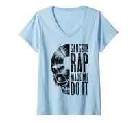 Femme Gangsta Rap Made Me Do It Tête de Mort Gothique pour Amateurs de disques vinyles T-Shirt avec Col en V