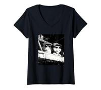 Femme Gangsters de Chat drôles Noirs et Blancs urbains New York T-Shirt avec Col en V