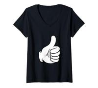 Femme Gant de dessin animé Thumbs Up T-Shirt avec Col en V