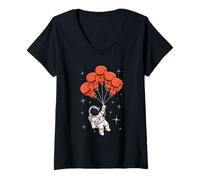 Femme Gants de Boxe Ballon Astronaute Flottant Cosmonaute Espace T-Shirt avec Col en V