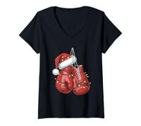 Femme Gants de Boxe, lumières de Noël, boîte de Père Noël, Boxeur, Homme T-Shirt avec Col en V