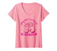 Femme Gants de Boxe Roses pour Le Mois de Sensibilisation au Cancer du Sein T-Shirt avec Col en V