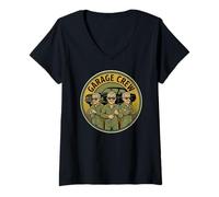 Femme Garage Crew Mécanicien Classique Restauration Voiture Comic Vintage T-Shirt avec Col en V