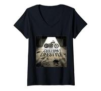 Femme Garage Moto Rider Biker Custom est Un Cadeau de Style de Vie T-Shirt avec Col en V