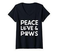 Femme Garde Chien Peace Love and Paws T-Shirt avec Col en V