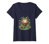 Femme Garden Frog des professeurs étranges construisent Un Personnage Amoureux introverti T-Shirt avec Col en V