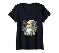 Femme Garden Grandpa Gnome With Lilac Plants In Pots For Summer T-Shirt avec Col en V
