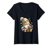 Femme Garden Grandpa Summer Gnome With Watering Can Cute Butterfly T-Shirt avec Col en V