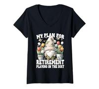 Femme Garden Retirement Gnome For Retired Dad Playing In The Dirt T-Shirt avec Col en V