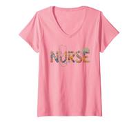Femme Gardencore Nurse Squad Life RN Cottagecore NP Camp Peds NICU T-Shirt avec Col en V