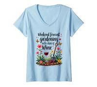Femme Gardening Wine Weekend Forecast Funny Wine Lover T-Shirt avec Col en V