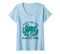 Femme Garder la mer sans Plastique Tortue de mer Eco Earth Day T-Shirt avec Col en V
