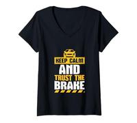 Femme Gardez votre calme et faites confiance au frein T-Shirt avec Col en V