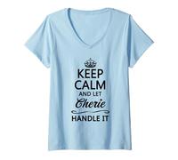 Femme Gardez Votre Calme et Laissez Cherie s'en occuper | Funny Name Gift - T-Shirt avec Col en V