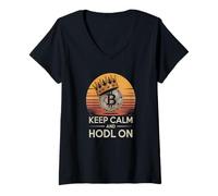 Femme Gardez Votre Calme et maintenez Un Fort état d'esprit cryptographique : Bitcoin T-Shirt avec Col en V