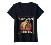 Femme Gardez votre calme et maintenez un fort état d'esprit cryptographique : bitcoin T-Shirt avec Col en V