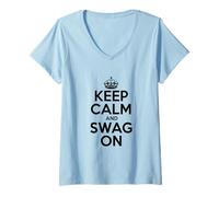 Femme Gardez Votre Calme et Restez en Forme T-Shirt avec Col en V