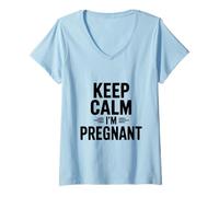 Femme Gardez Votre Calme, Je suis Enceinte T-Shirt avec Col en V