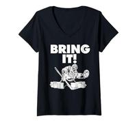 Femme Gardien de But de Hockey Bring It Hockey T-Shirt avec Col en V