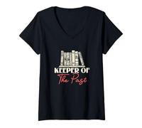 Femme Gardien du passé Professeur d'histoire Passionné d'histoire Fans d'histoire T-Shirt avec Col en V