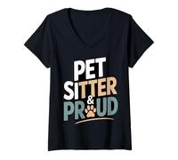 Femme Gardienne d'animaux et fière Amoureuse des Soins pour Animaux de Compagnie T-Shirt avec Col en V