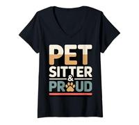 Femme Gardienne d'animaux et fière Amoureuse des Soins pour Animaux de Compagnie T-Shirt avec Col en V