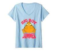 Femme Garfield Big Boy Summer Chonky Orange Cat Funny Cartoon T-Shirt avec Col en V