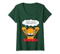 Femme Garfield Chat Sneaky Cheeky Kitty Lol Années 80 90 Dessin animé Classique T-Shirt avec Col en V