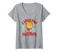 Femme Garfield Christmas I Love The Holidays Ugly Sweater Portrait T-Shirt avec Col en V