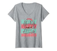 Femme Garfield Christmas Santa's Costume Happy Holidays Pattern T-Shirt avec Col en V