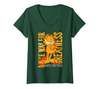 Femme Garfield Dessin animé épique Chat affamé rétro Pose Lasagne T-Shirt avec Col en V