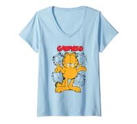 Femme Garfield Dessin d'art rétro Motif Chat Debout T-Shirt avec Col en V