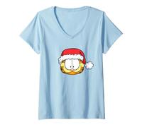 Femme Garfield Happy Merry Christmas Santa Hat T-Shirt avec Col en V