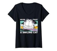 Femme Garfield - Ne jamais faire confiance à un chat qui sourit T-Shirt avec Col en V