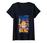 Femme Garfield Odie Hungry Food Dessin animé rétro Humoristique T-Shirt avec Col en V