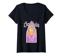 Femme Garfield Pastel Stained Glass Heart Retro Cat Cartoon T-Shirt avec Col en V