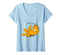 Femme Garfield Retro Comic Chill Out Lasagnes Art Lazy Cat T-Shirt avec Col en V
