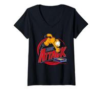 Femme Garfield Snack Cat Attack Love Lasagne rétro Style Bande dessinée T-Shirt avec Col en V