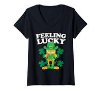 Femme Garfield St. Patrick's Day Feeling Lucky Leprechaun Portrait T-Shirt avec Col en V