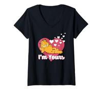 Femme Garfield Valentine's Day I'm Yours Heart Shape Portrait T-Shirt avec Col en V