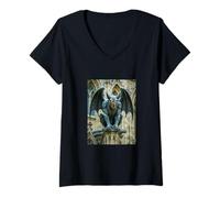 Femme Gargouille, démon en Pierre ailée gardant Les cathédrales Gothiques T-Shirt avec Col en V