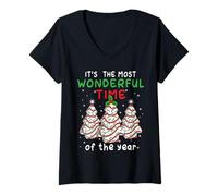Femme Gâteau de Sapin de Noël « It's The Most Wonderful Time of The Year » T-Shirt avec Col en V