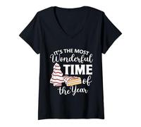 Femme Gâteau de Sapin de Noël « It's The Most Wonderful Time of The Year » T-Shirt avec Col en V
