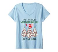 Femme Gâteau de Sapin de Noël « It's The Most Wonderful Time of The Year » T-Shirt avec Col en V