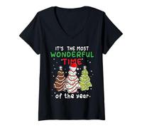 Femme Gâteau de Sapin de Noël « It's The Most Wonderful Time of The Year » T-Shirt avec Col en V