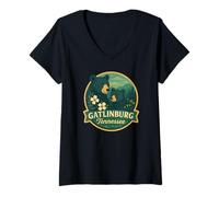 Femme Gatlinburg TN Badge Ours Noir Maman et Petit T-Shirt avec Col en V
