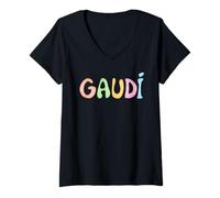 Femme Gaudí Colors - Art Moderniste Vibrant et Unique T-Shirt avec Col en V