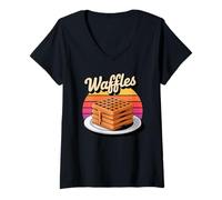 Femme Gaufres Pancakes Gaufre Petit Déjeuner T-Shirt avec Col en V